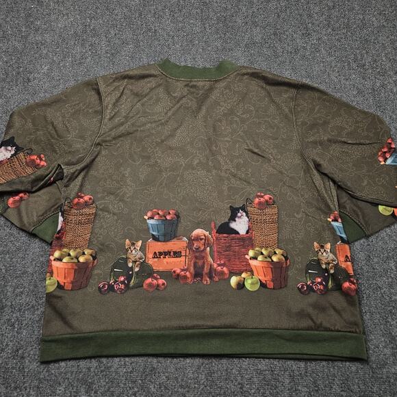Vintage Blair 2X Snap Front Sweater Jacket Cats Dogs Apples Grandmacore Farmcore - Picture 3 of 7
